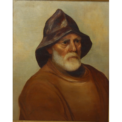 2112 - Early 20th century oil on canvas, portrait of a fisherman, unsigned, 57cm x 46cm, framed