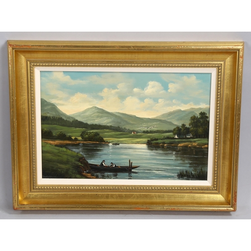 2115 - Salvatore Colacicco (born 1935), oil on board, lake scene, 28cm x 40cm