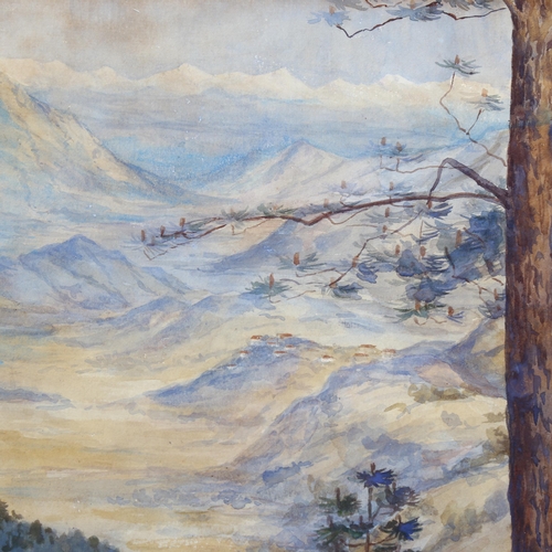 2117 - Indian School, watercolour, Simla Hills from Sanawar, signed with monogram, dated 1914, 30cm x 50cm,... 