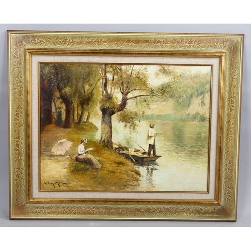 2119 - William Mercier (French, born 1939), oil on canvas, river scene, 45cm x 60cm, framed