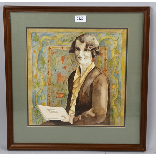 2120 - Belinda Downes (born 1962), watercolour, portrait of a woman, signed, 33cm x 33cm, framed