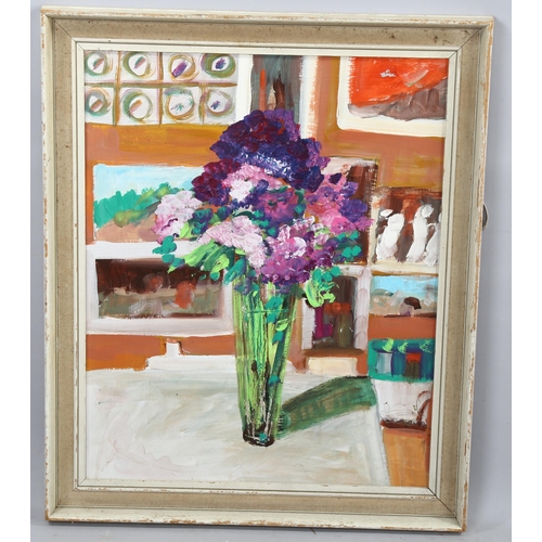 2122 - Contemporary oil on board, still life, unsigned, 55cm x 43cm, framed