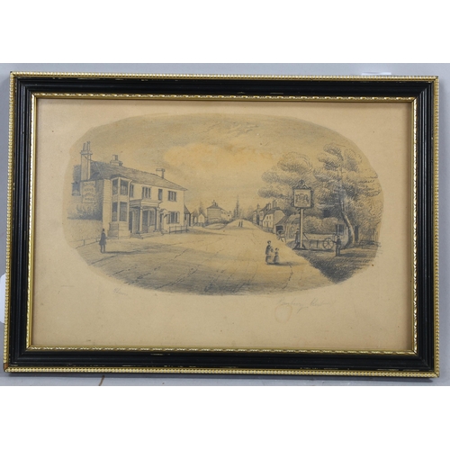 2125 - H Lewis, 19th century pencil drawing, view of Pembury Kent, signed, 19cm x 29cm, framed