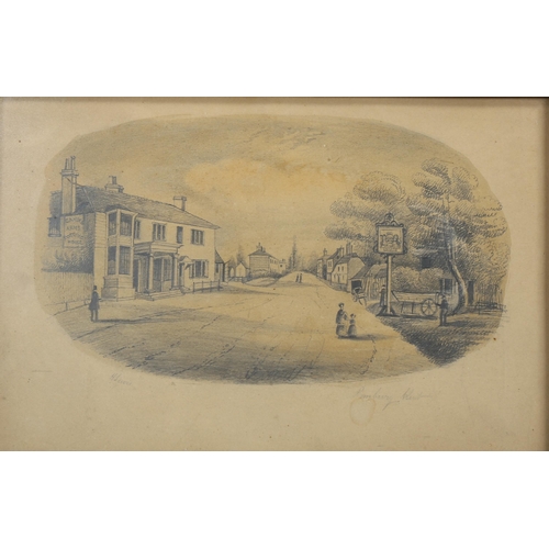 2125 - H Lewis, 19th century pencil drawing, view of Pembury Kent, signed, 19cm x 29cm, framed