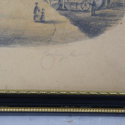 2125 - H Lewis, 19th century pencil drawing, view of Pembury Kent, signed, 19cm x 29cm, framed