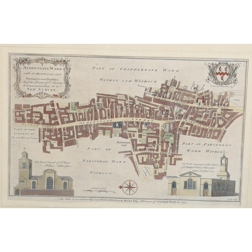 2131 - 18th century hand coloured map engraving, Aldersgate,  Ward 1754, by B Cole, 23cm x 38cm, framed