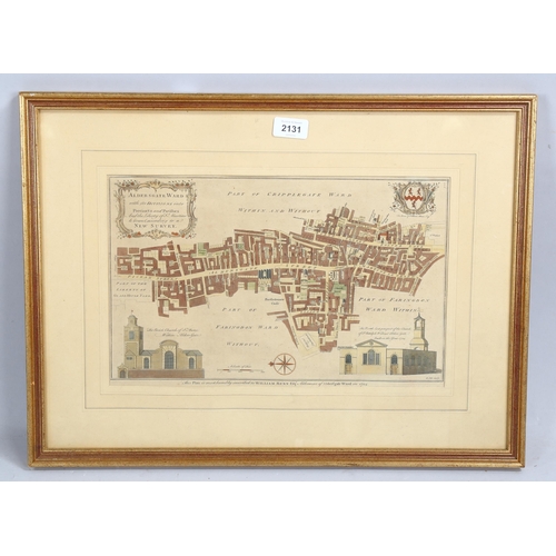 2131 - 18th century hand coloured map engraving, Aldersgate,  Ward 1754, by B Cole, 23cm x 38cm, framed