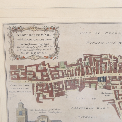 2131 - 18th century hand coloured map engraving, Aldersgate,  Ward 1754, by B Cole, 23cm x 38cm, framed