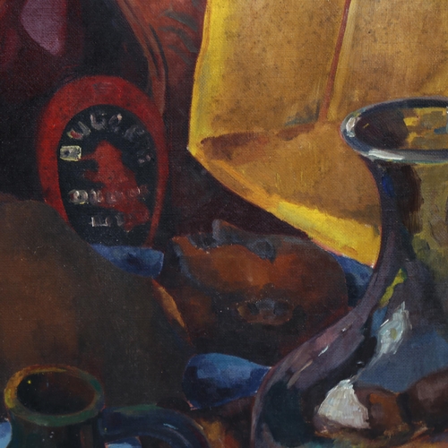 2137 - Bloomsbury School, early to mid-20th century oil on canvas, still life study, unsigned, 71cm x 91cm,... 