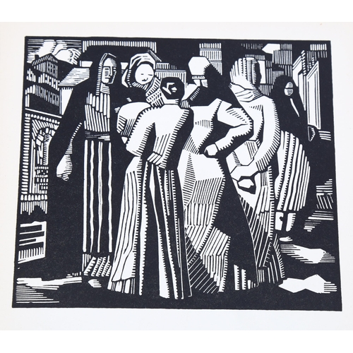 2140 - John Murphy (American, 1888 - 1967), woodcut, Morning Gossip, circa 1940, image 14cm x 15cm, mounted