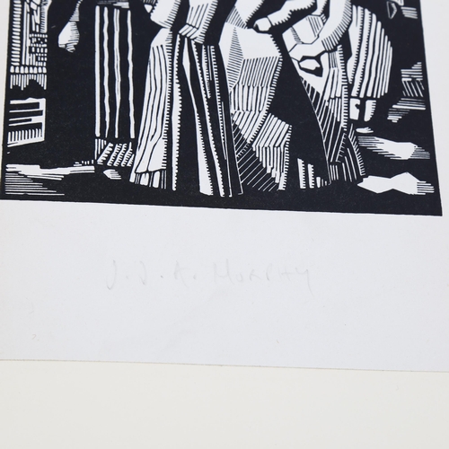 2140 - John Murphy (American, 1888 - 1967), woodcut, Morning Gossip, circa 1940, image 14cm x 15cm, mounted