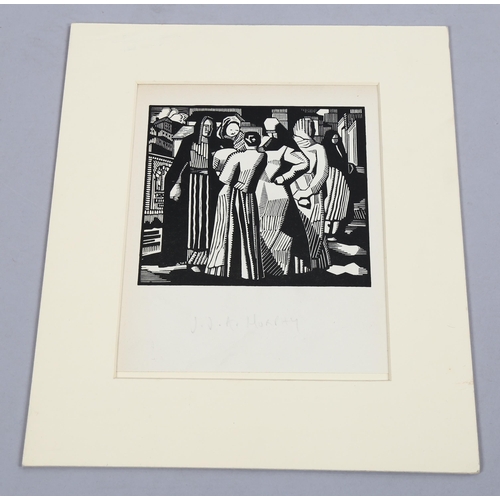 2140 - John Murphy (American, 1888 - 1967), woodcut, Morning Gossip, circa 1940, image 14cm x 15cm, mounted