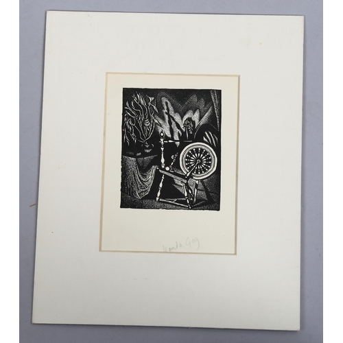 2144 - Wanda Gag (American, 1893 - 1946), wood engraving, spinning wheel, circa 1930, image 12cm x 9cm, mou... 