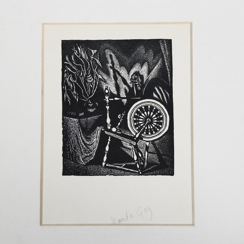 2144 - Wanda Gag (American, 1893 - 1946), wood engraving, spinning wheel, circa 1930, image 12cm x 9cm, mou... 