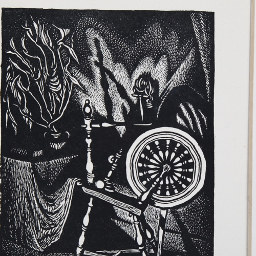 2144 - Wanda Gag (American, 1893 - 1946), wood engraving, spinning wheel, circa 1930, image 12cm x 9cm, mou... 