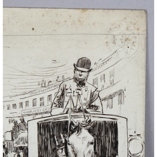 2145 - Maurice Greiffenhagen (1862 - 1931), pen and ink drawing, policeman arresting a woman, possibly a Su... 