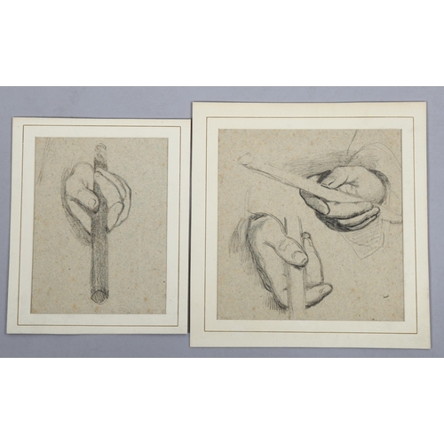 2147 - Circle of Sir Godfrey Kneller, 2 pencil studies of hands, largest 14.5cm x 14cm, mounted, provenance... 