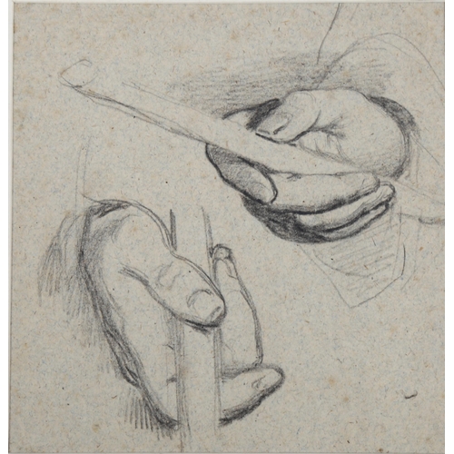 2147 - Circle of Sir Godfrey Kneller, 2 pencil studies of hands, largest 14.5cm x 14cm, mounted, provenance... 