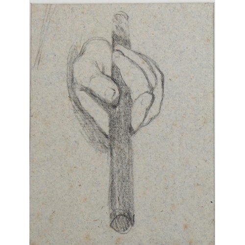 2147 - Circle of Sir Godfrey Kneller, 2 pencil studies of hands, largest 14.5cm x 14cm, mounted, provenance... 