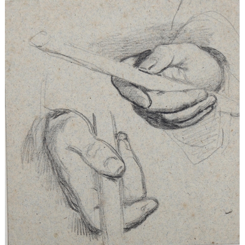 2147 - Circle of Sir Godfrey Kneller, 2 pencil studies of hands, largest 14.5cm x 14cm, mounted, provenance... 