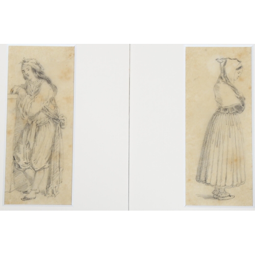 2148 - William Henry Hunt (1790 - 1864), 2 pencil figure studies, 14cm x 6cm, mounted, provenance: The Fry ... 