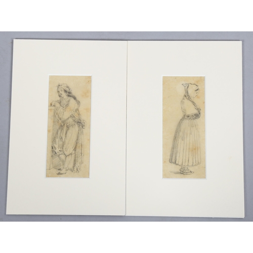 2148 - William Henry Hunt (1790 - 1864), 2 pencil figure studies, 14cm x 6cm, mounted, provenance: The Fry ... 