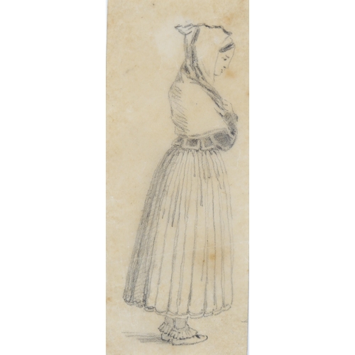 2148 - William Henry Hunt (1790 - 1864), 2 pencil figure studies, 14cm x 6cm, mounted, provenance: The Fry ... 