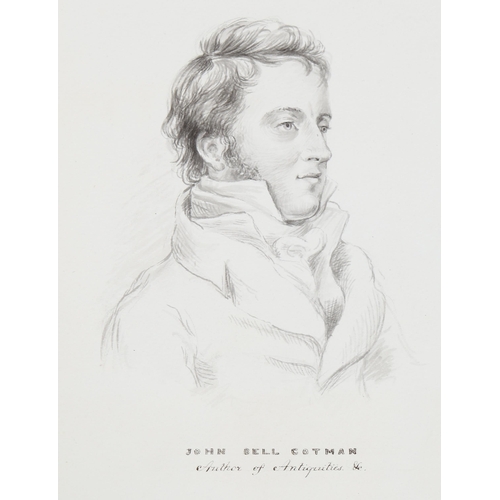 2149 - 19th century pencil portrait of John Sell Cotman, unsigned, 24cm x 15cm, mounted, provenance: The Fr... 