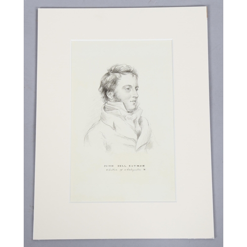 2149 - 19th century pencil portrait of John Sell Cotman, unsigned, 24cm x 15cm, mounted, provenance: The Fr... 