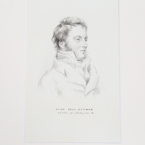 2149 - 19th century pencil portrait of John Sell Cotman, unsigned, 24cm x 15cm, mounted, provenance: The Fr... 