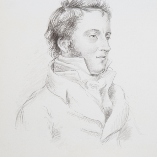 2149 - 19th century pencil portrait of John Sell Cotman, unsigned, 24cm x 15cm, mounted, provenance: The Fr... 