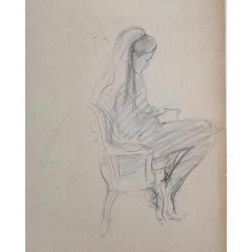 2151 - Anne Fletcher (American, born 1876), pencil drawing, seated girl, 20cm x 14cm, mounted, provenance: ... 