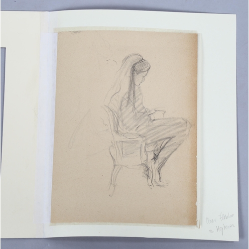 2151 - Anne Fletcher (American, born 1876), pencil drawing, seated girl, 20cm x 14cm, mounted, provenance: ... 