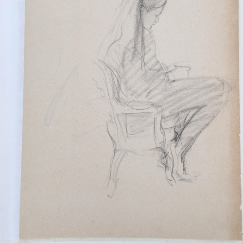 2151 - Anne Fletcher (American, born 1876), pencil drawing, seated girl, 20cm x 14cm, mounted, provenance: ... 