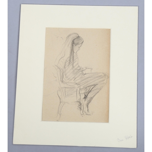 2151 - Anne Fletcher (American, born 1876), pencil drawing, seated girl, 20cm x 14cm, mounted, provenance: ... 