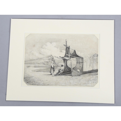 2152 - Samuel Prout (1783 - 1952), pencil drawing, beached fishing boat, 19cm x 26cm, mounted, provenance: ... 