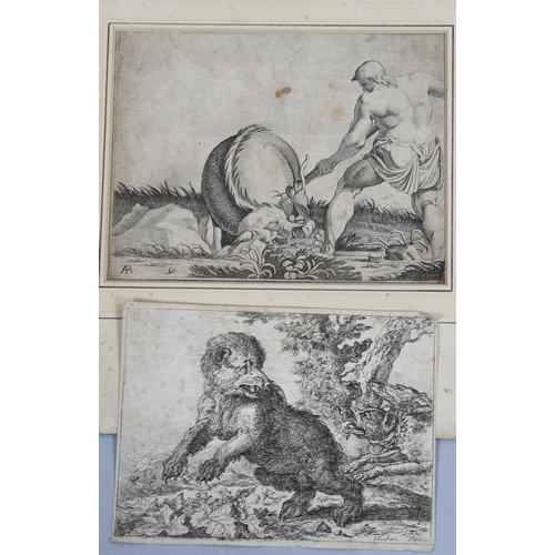 2154 - Abraham Hondius (1625 - 1695), engraving, dogs hunting a bear, dated 1676, sheet 14.5cm x 19.5cm, to... 