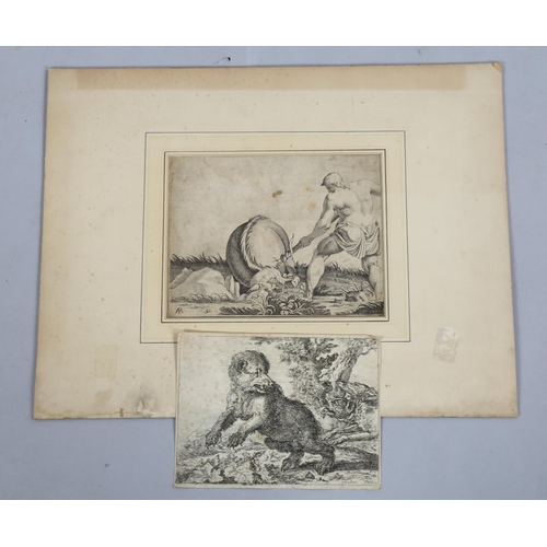 2154 - Abraham Hondius (1625 - 1695), engraving, dogs hunting a bear, dated 1676, sheet 14.5cm x 19.5cm, to... 