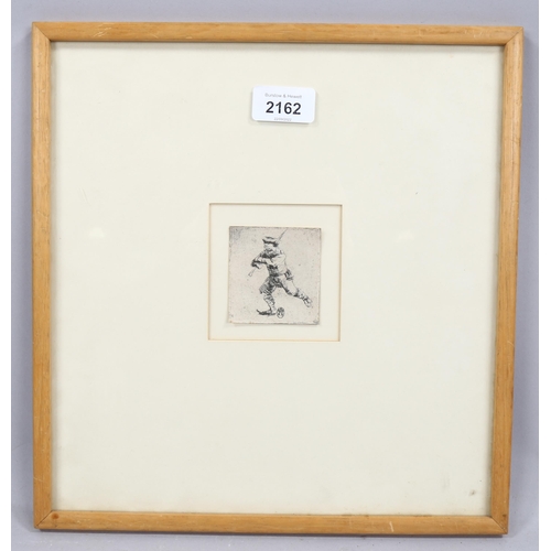 2162 - After Rembrandt, engraving, ice skating, 6cm x 5.5cm, framed