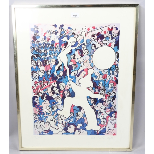 2164 - Edwina Sandys (granddaughter of Winston Churchill), colour lithograph, abstract circus, signed in pe... 