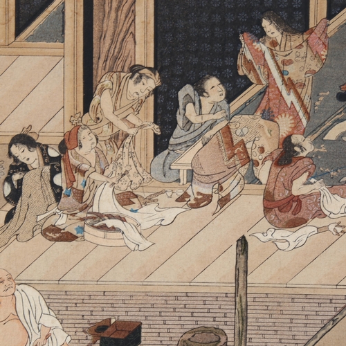 2166 - Tosa Mituoki (1617 - 1691), 18th/19th century woodblock print, domestic scene, 30cm x 19cm, unframed