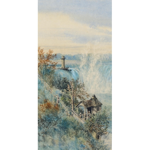 2169 - Thomas Charles Farrer, watercolour, Niagara Falls and Terrapin Tower, signed with monogram, dated 18... 