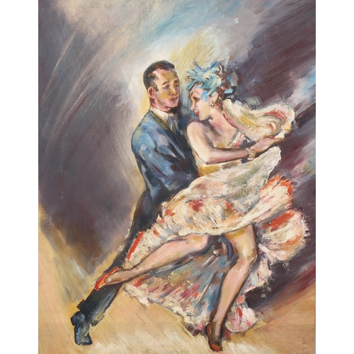 2170 - Mid-20th century oil on board, ballroom dancers, unsigned, 71cm x 55cm, unframed