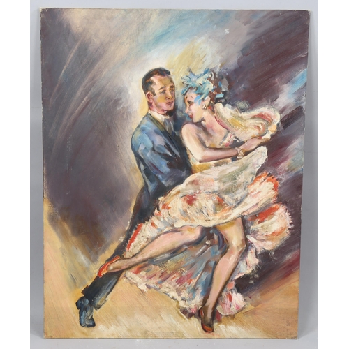 2170 - Mid-20th century oil on board, ballroom dancers, unsigned, 71cm x 55cm, unframed