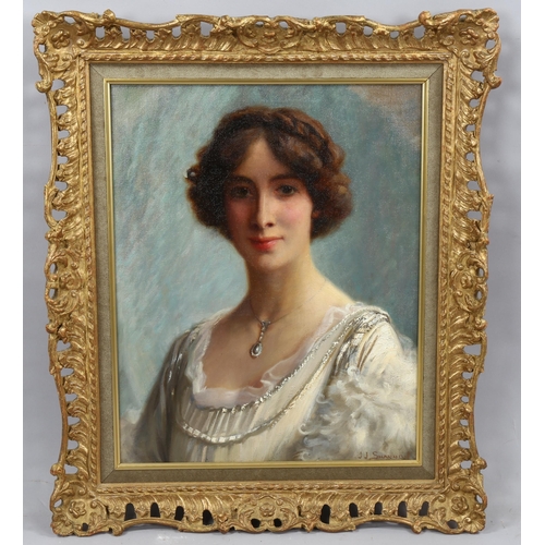 2171 - Circle of J J Shannon, oil on canvas, portrait of a lady, 50cm x 40cm, framed