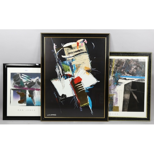 2172 - 3 abstract poster prints, framed