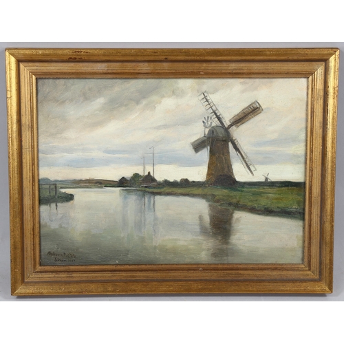 2173 - Alphaeus Cole, oil on board, Ludham Mill 1907, signed, 25cm x 34cm, framed