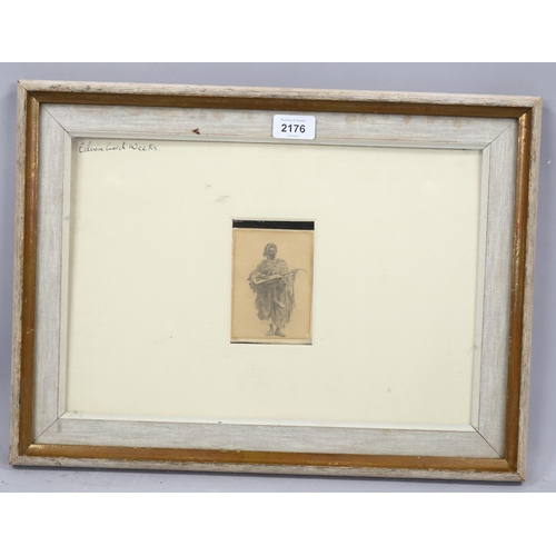 2176 - Edwin Lord Weeks, pencil drawing, African musician 1890, 9.5cm x 7cm, framed