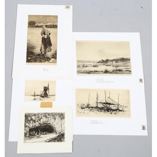 2178 - A folder of etchings, including works by Stephen Parrish, Henry Farrer, Charles Platt, John Millspau... 