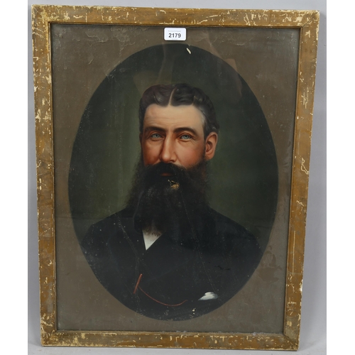 2179 - 19th century oval oil on canvas, portrait of a gentleman, unsigned, 60cm x 46cm, framed